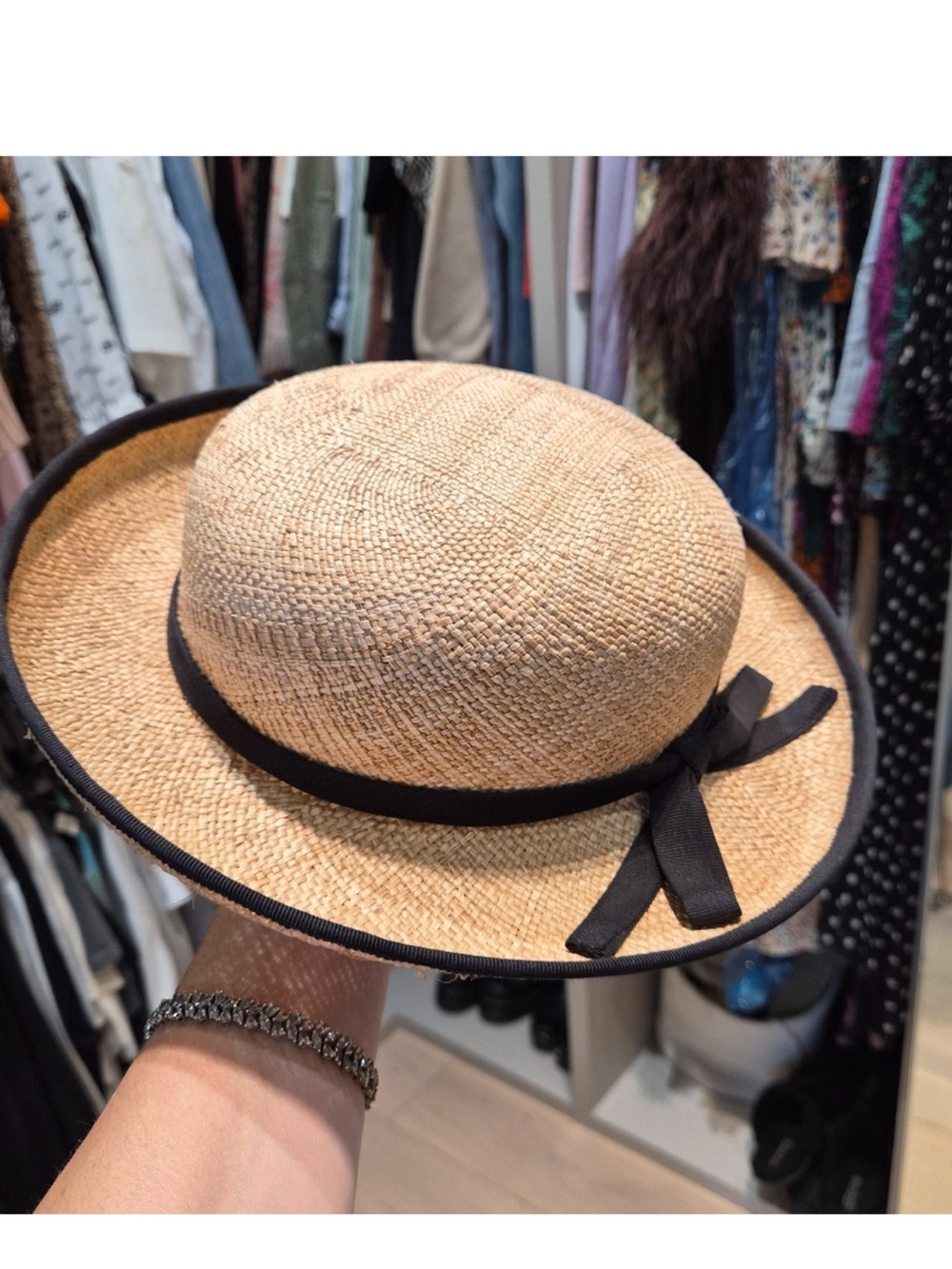 Zimmermann Natural Straw Boater Hat with Black Ribbon